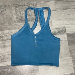 FP Teal Ribbed Crop Top with Buttons